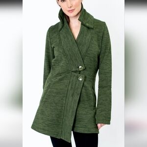 Naturevsfuture Double Collar Ribbed Fleece Sweatshirt Jacket Olive Heather